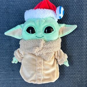 Mattel Grogu Green and Tan Plush Toy with Santa Hat. One of a kind.